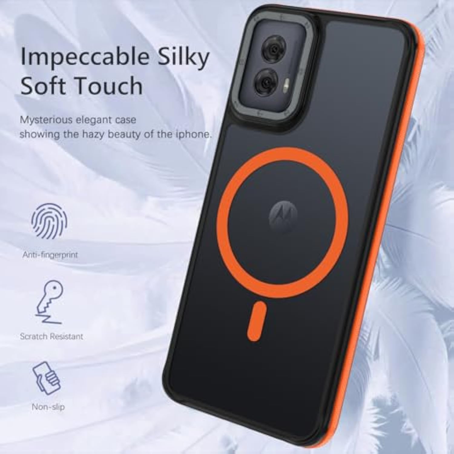 For Motorola Moto G Power 5G 2024 Case Compatible With Magsafe Magnetic Cases Translucent Matte Back Anti-Scratch Shockproof Protective Phone Case For Moto G Power 2024 6.7'', Black/Orange