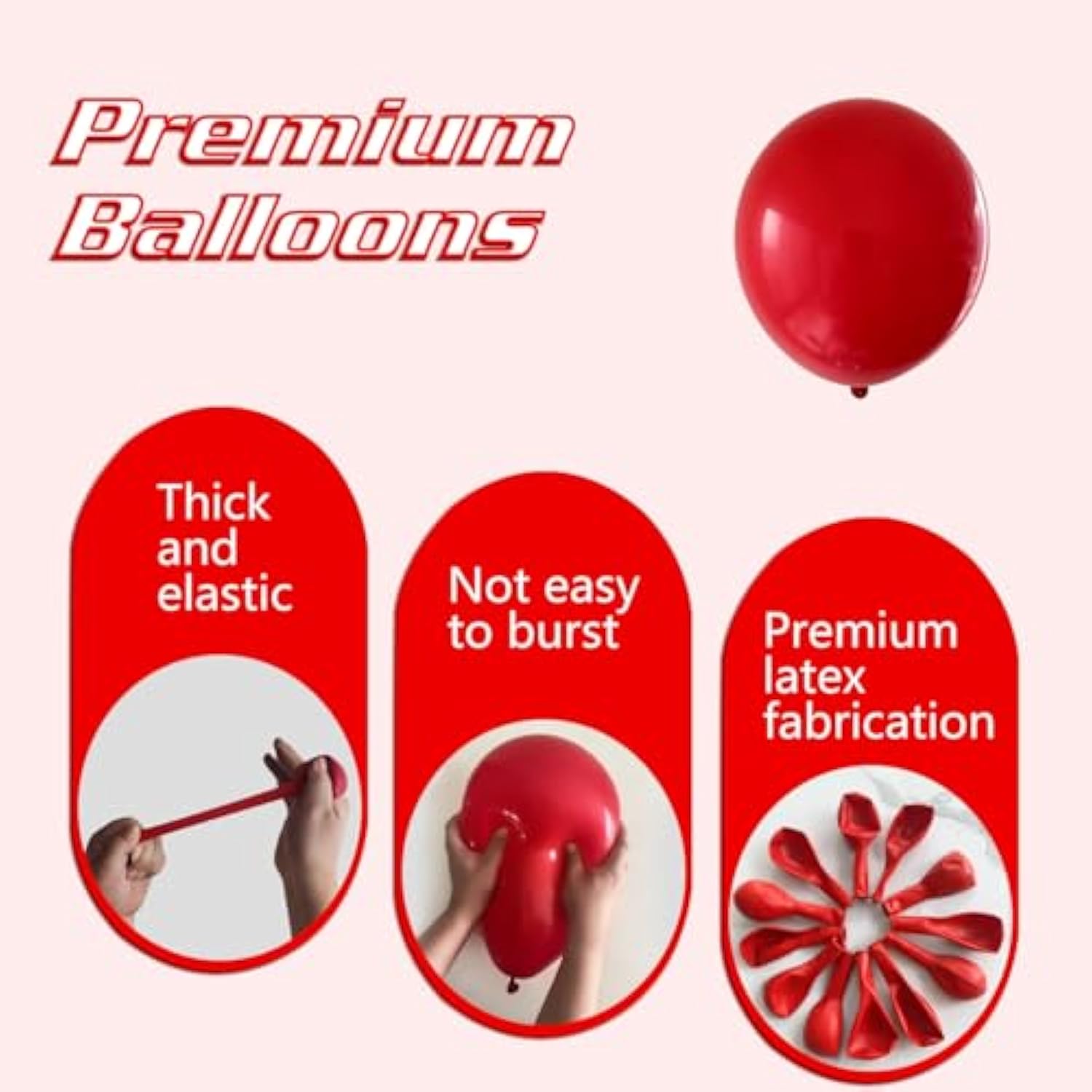 145 Pc Red Balloons (5", 10", 12", 18") Latex Arch Kit for Wedding/Party Decor
