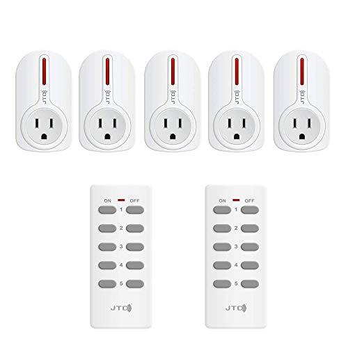 5 Pack Remote Control Outlet Switch 3Rd Generation Energy Saving Auto-Programmable Wireless Electrical Plug Switch For Household Appliances Lighting & Electrical Equipment (2 Remotes)