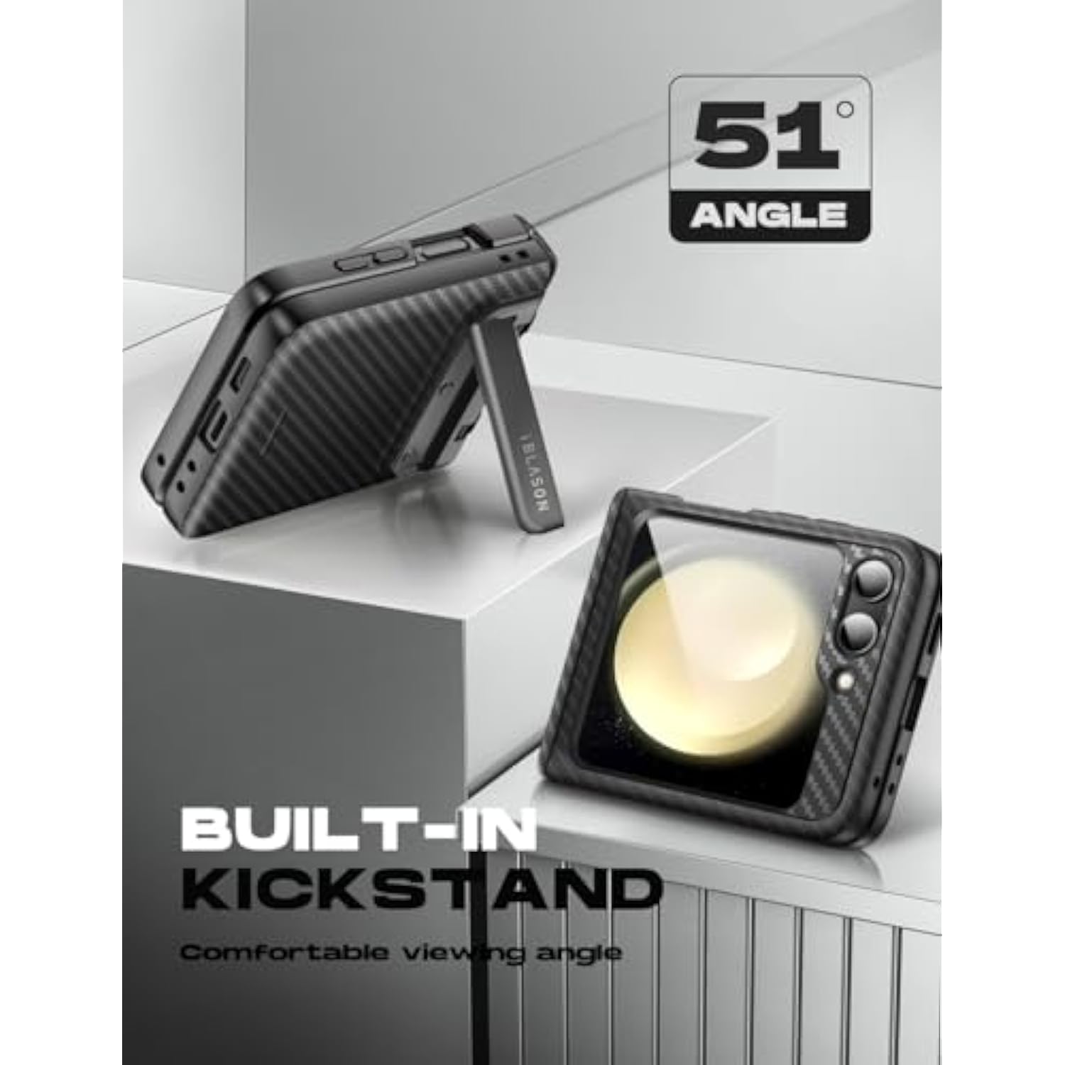 i-Blason Journey for Samsung Galaxy Z Flip 5 Case (2023) with Built-in Screen Protector & Kickstand, Full-Body Rugged Protective Phone Case for Z Flip 5 with Auto-Rotate Hinge Protection (Black)