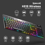 K618 PRO 3-Mode Wireless RGB Mechanical Keyboard, BT/2.4Ghz/Wired Low Profile Win/Mac Gaming Keyboard w/Ultra-Thin Design, Dedicated Media Control &