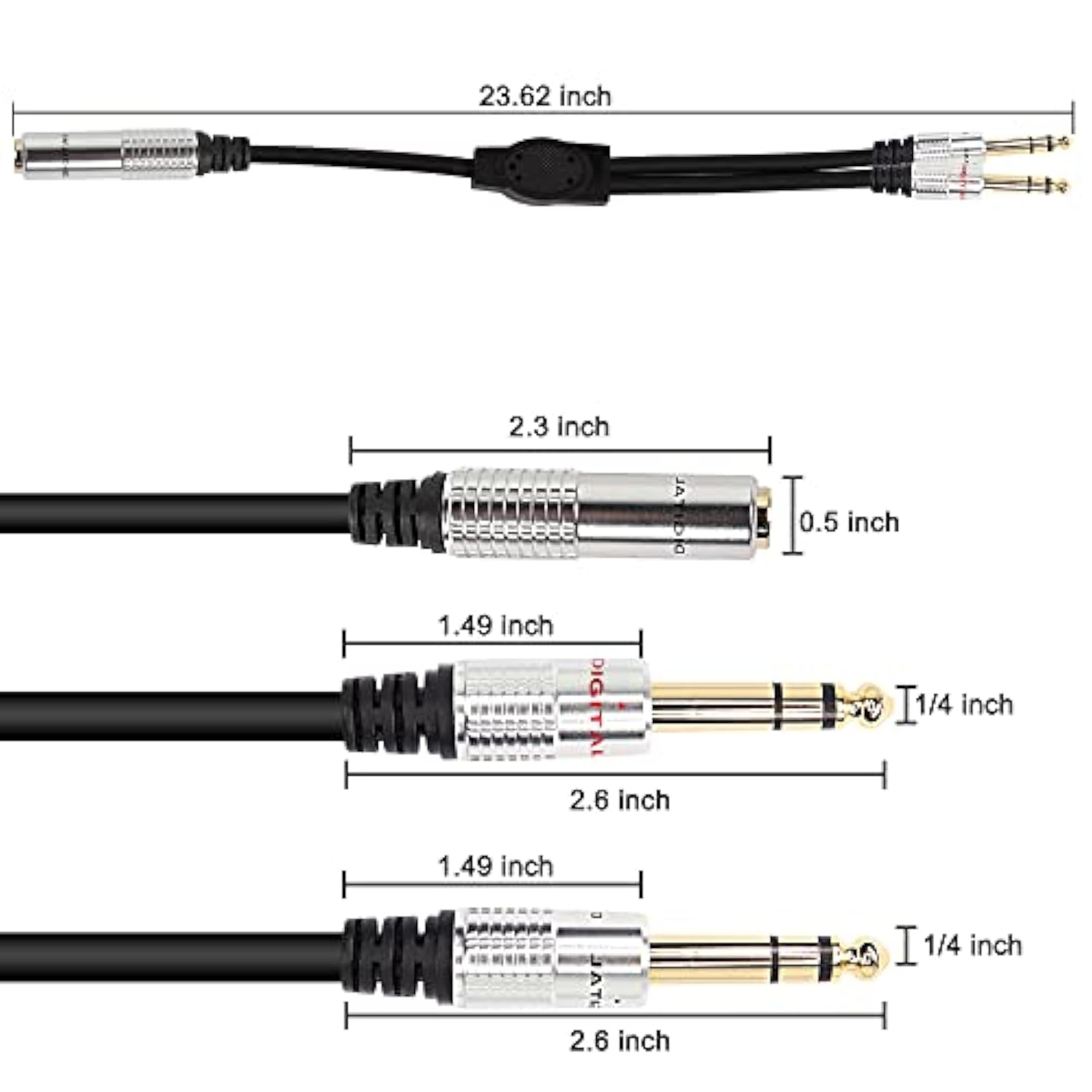 6.35Mm 1/4 Trs Headphone Splitter Cable,1/4 Inch Trs Female To Dual Stereo Male Plug Y Splitter Audio Extension Adapter Cable With Gold Plated For Amplifiers,Guitar And More- 50Cm/1.6Ft