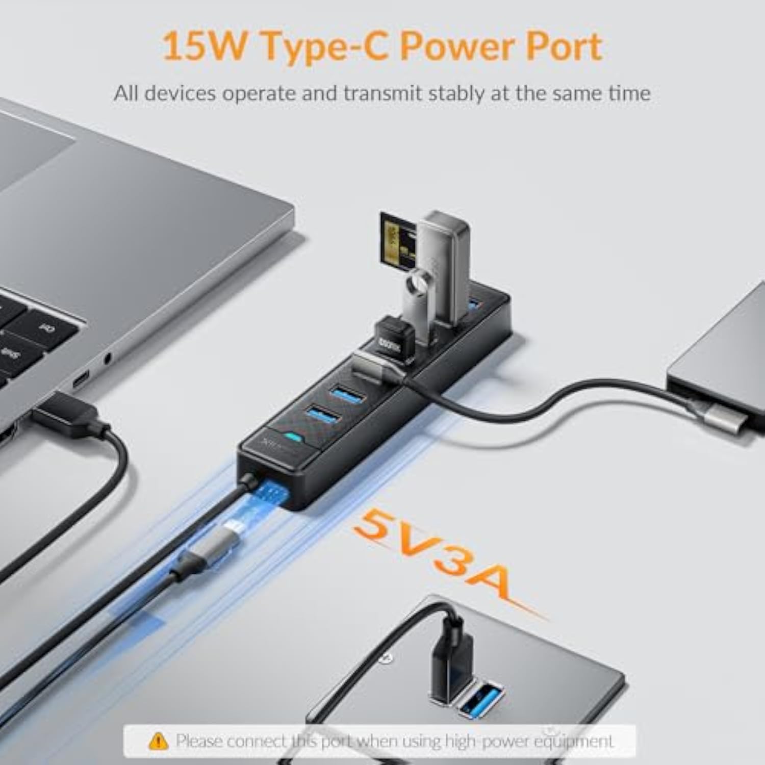 Idsonix 7 Prots Usb Hub 3.0 [3.3Ft] Usb Expander Hub 5Gbps Usb Splitter Multip