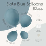 110Pcs Slate Blue Balloons, 18 12 10 5 Inch Dusty Blue Balloons Different Sizes Balloon Garland For Baby Shower Wedding Birthday Party Decorations