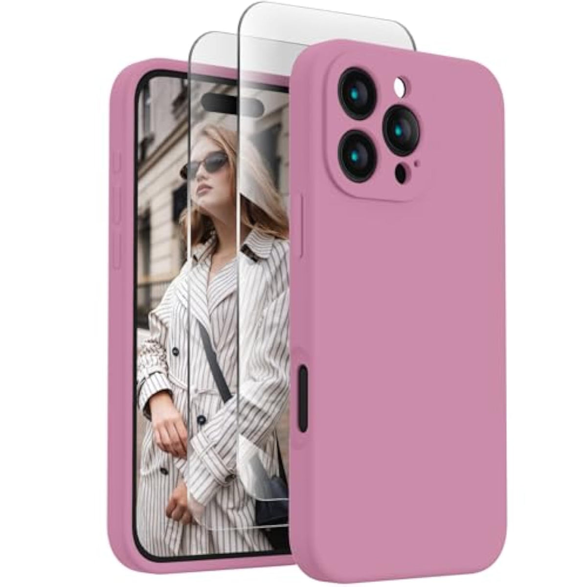 iPhone 16 Pro Silicone Case, Camera Protection, 2 Screen Protectors, 6.3"