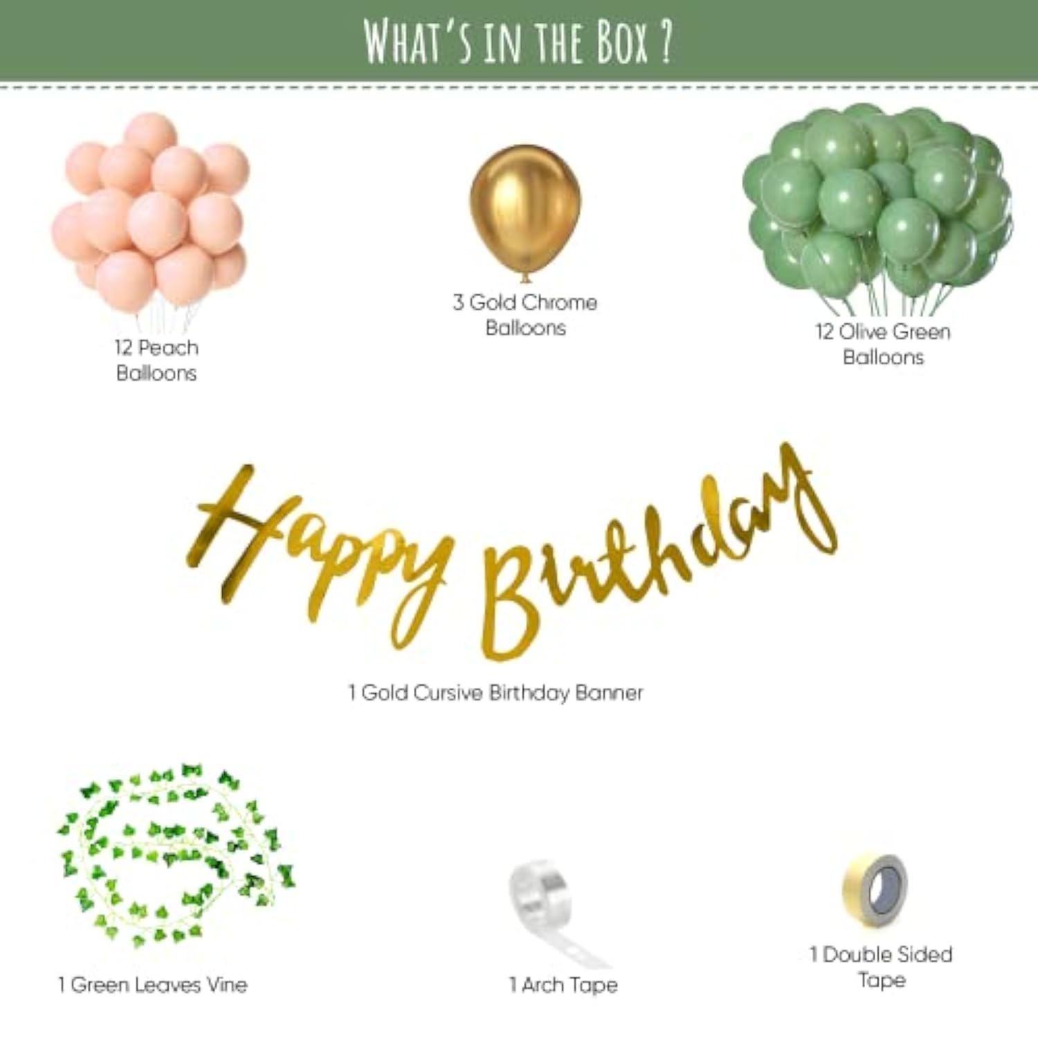 Happy Birthday Decoration For 18Th, 20Th, 30Th, 40Th, 50Th Birthday For Women/Men, Olive Green Balloons Decor, Happy Birthday Banner Balloon Arch Kit With Balloons - 98 Items