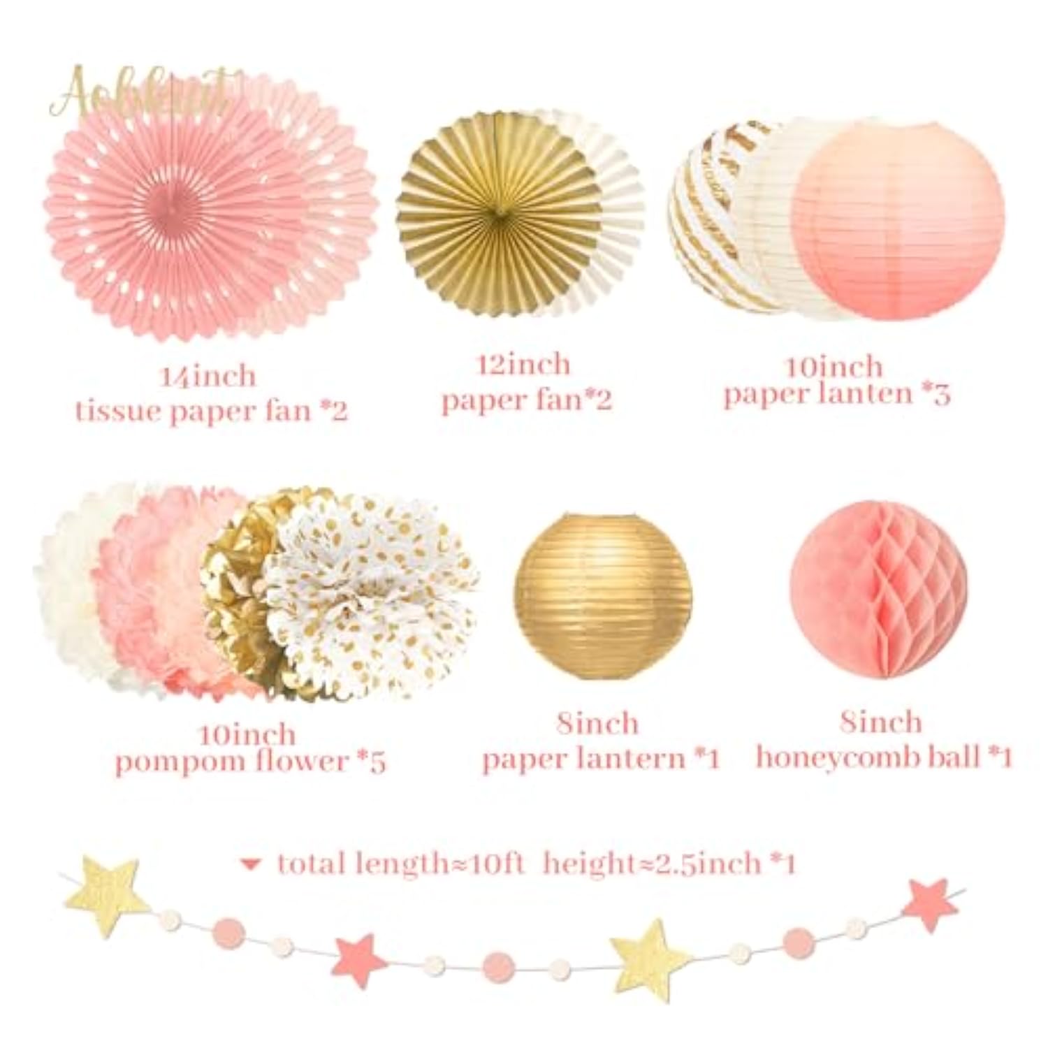 Pink Birthday Party Decorations Kit-Tissue Paper Pom Poms,Lanterns,Fans Flowers,Star Garlands,Streamers For Girls Women Birthday,Wedding,Bachelorette,Bridal Shower,Baby Shower,Princess Party