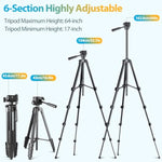 Phone Tripod Stand, 64” Extendable Cell Phone&Camera Tripod With Wireless Remote And Phone Holder, Aluminum Ipad Tripod For Video Recording/Selfies/Live Stream/Vlogging