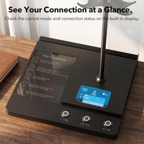 DemoStation B3+ Bluetooth Headphone Stand for Audio Demo, RGB Lighting, TF/USB/AUX Inputs, Dual Headset Display with USB-C Charging Port, Acrylic