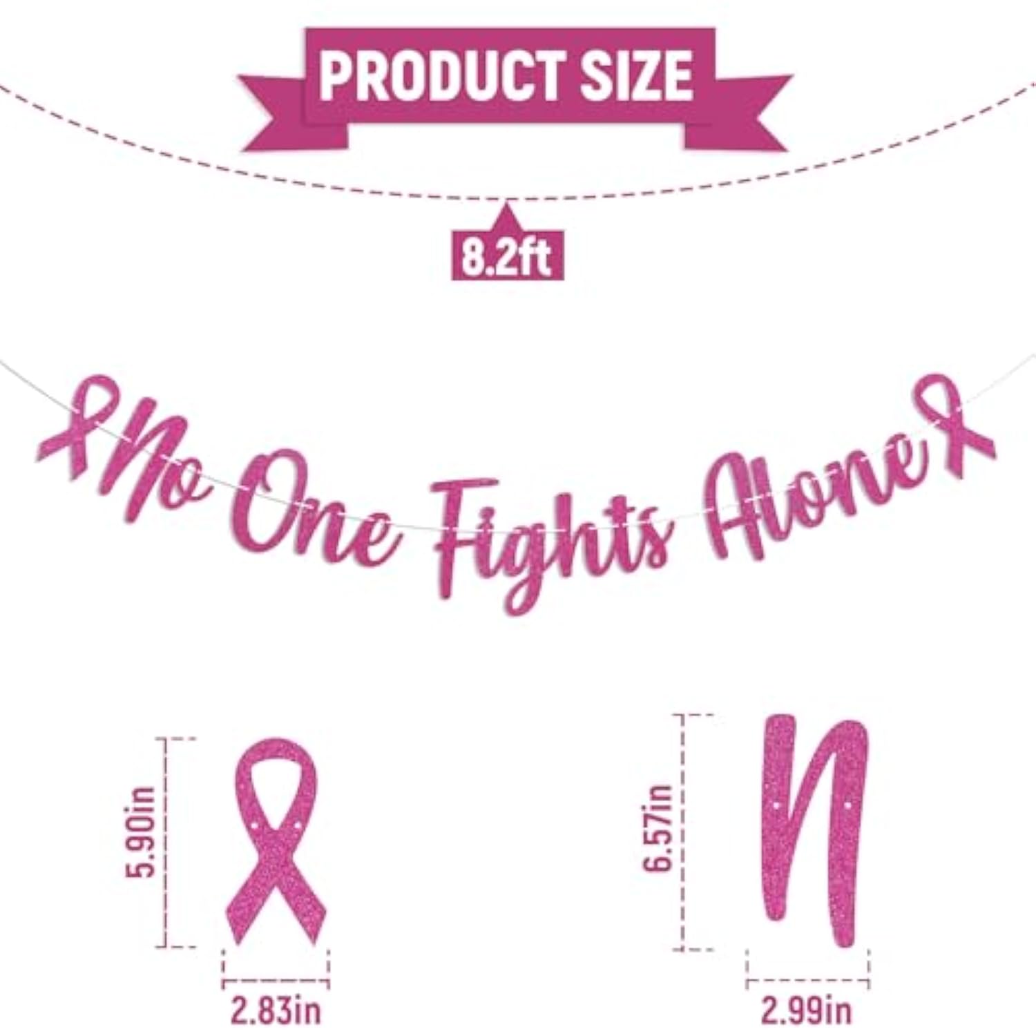 No One Fights Alone Banner - Peace Out Chemo Sign, Cancer Free Decor, Breast Cancer Awareness Party Decorations Hot Pink