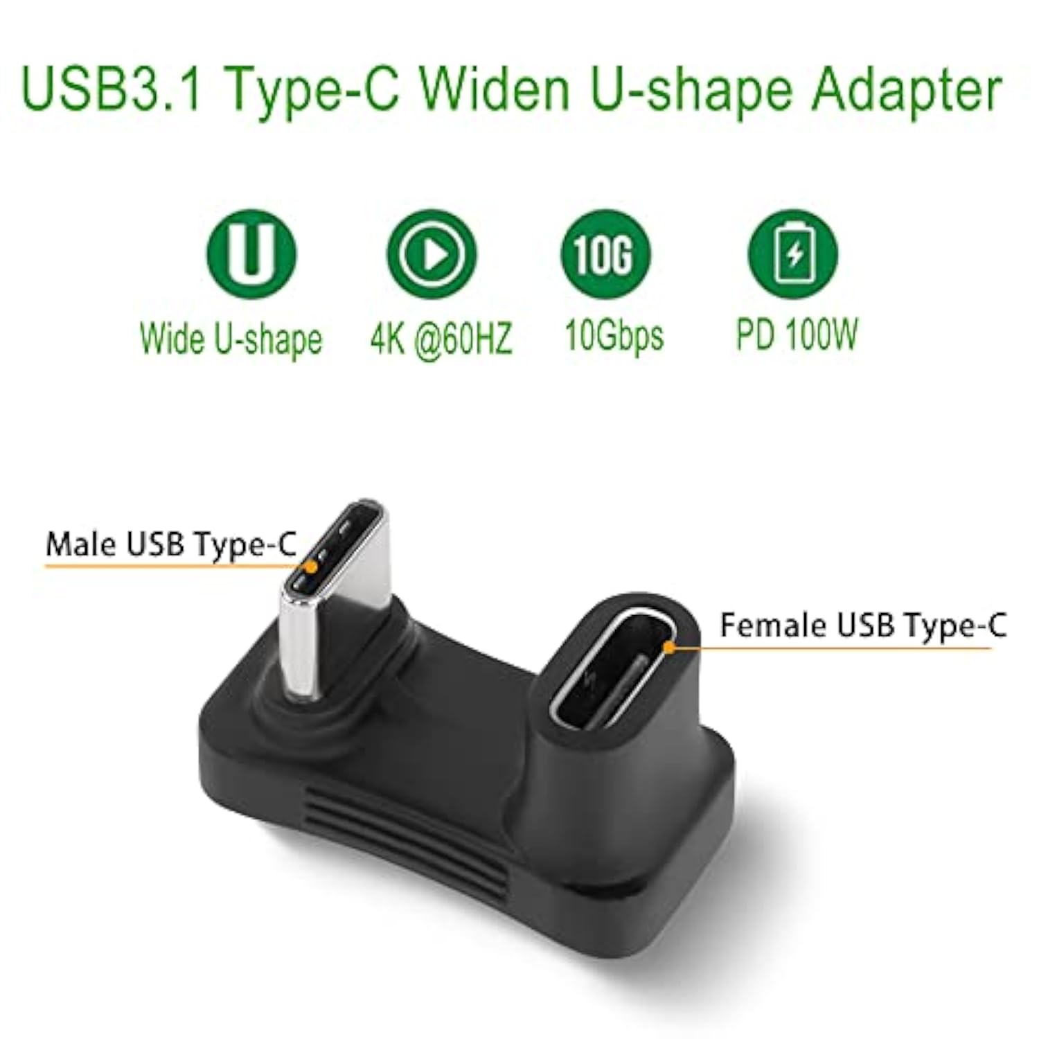 Wider U Shaped Angle Usb C Adapter 10Gbps Usb3.1 Type C Male To Female U Shape