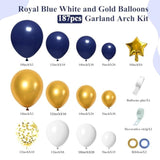 187Pcs Navy Blue And Gold Balloons Arch Garland Kit, 5 10 12 18 Inch Royal Blue Gold White Balloons With Gold Star Foil Balloons For Anniversary Wedding New Year Birthday Party Decorations
