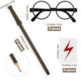 72 Pieces Wizard Party Favors Set 24 Wand Pencils 24 Wizard Glasses With Round Frame No Lenses 24 Lightning Bolt Tattoos For Wizard Theme Party Supplies Birthday School Cosplay Decor, Medium