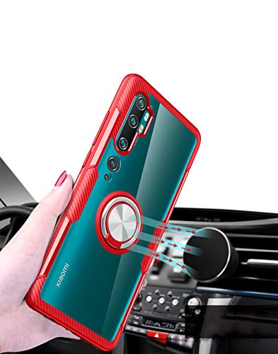 Clear Case for Xiaomi Mi Note 10/Mi Note 10 Pro with Ring Holder, Slim Fit Transparent Hard PC Cover Xiaomi Mi Note 10 Pro Case with Metal Plate for