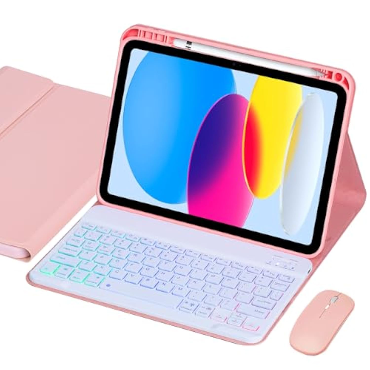 Keyboard Case For Ipad (A16) 11Th Gen 11 Inch 2025/ 10Th Gen 10.9? 2022, Wireless Rainbow Backlight Detachable Keyboard With Mouse, Thin & Light, Pencil Holder (Pink)