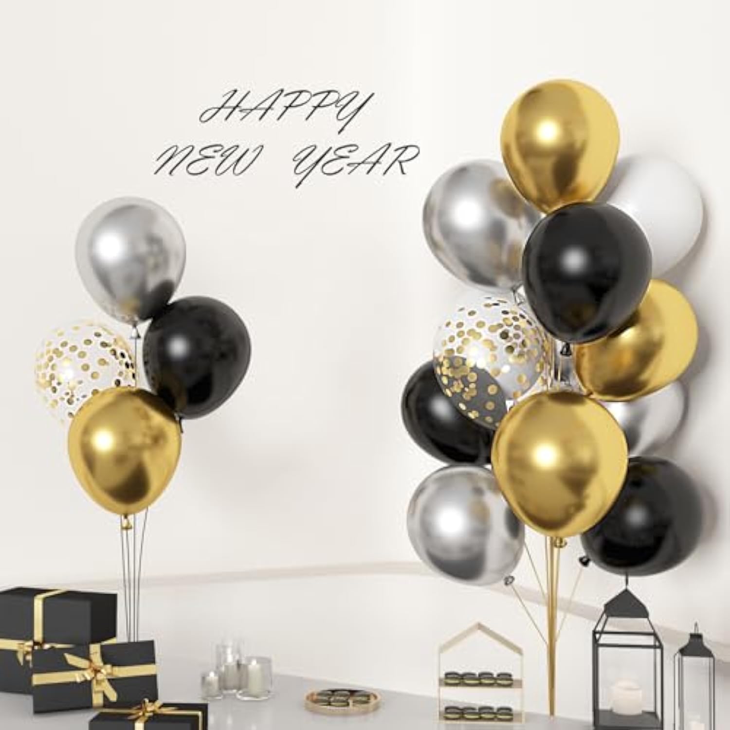 72 Pc Black & Gold Balloons Set Graduation/Wedding/Retirement Party Decor