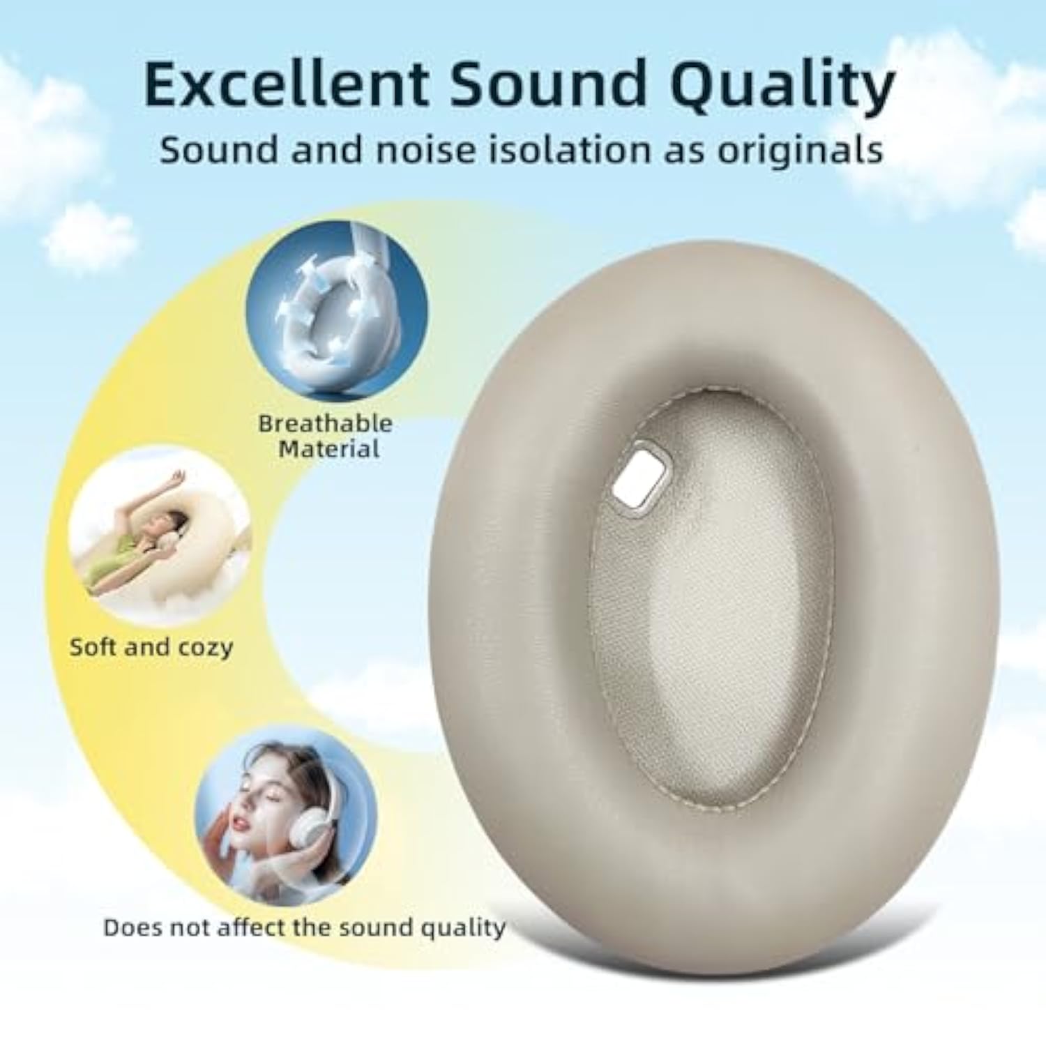 Replacement Earpads For Sony Wh-1000Xm4 (Wh1000Xm4) Headphones, Ear Pads Cushions With Noise Isolation Foam, Added Thickness, Without Affecting Sensor(Gold)
