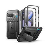 Black Pixel 9 rugged case with slide camera cover, screen protector & kickstand.