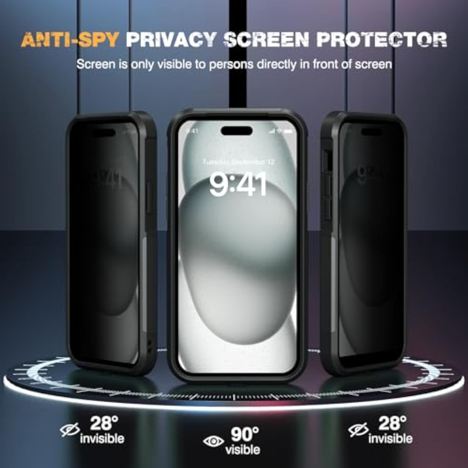 Designed For Iphone 15 Case, [With Privacy Screen Protector] [Anti Spy] [Military Grade Drop Protection] Heavy Duty Full-Body Shockproof Phone Case, Black