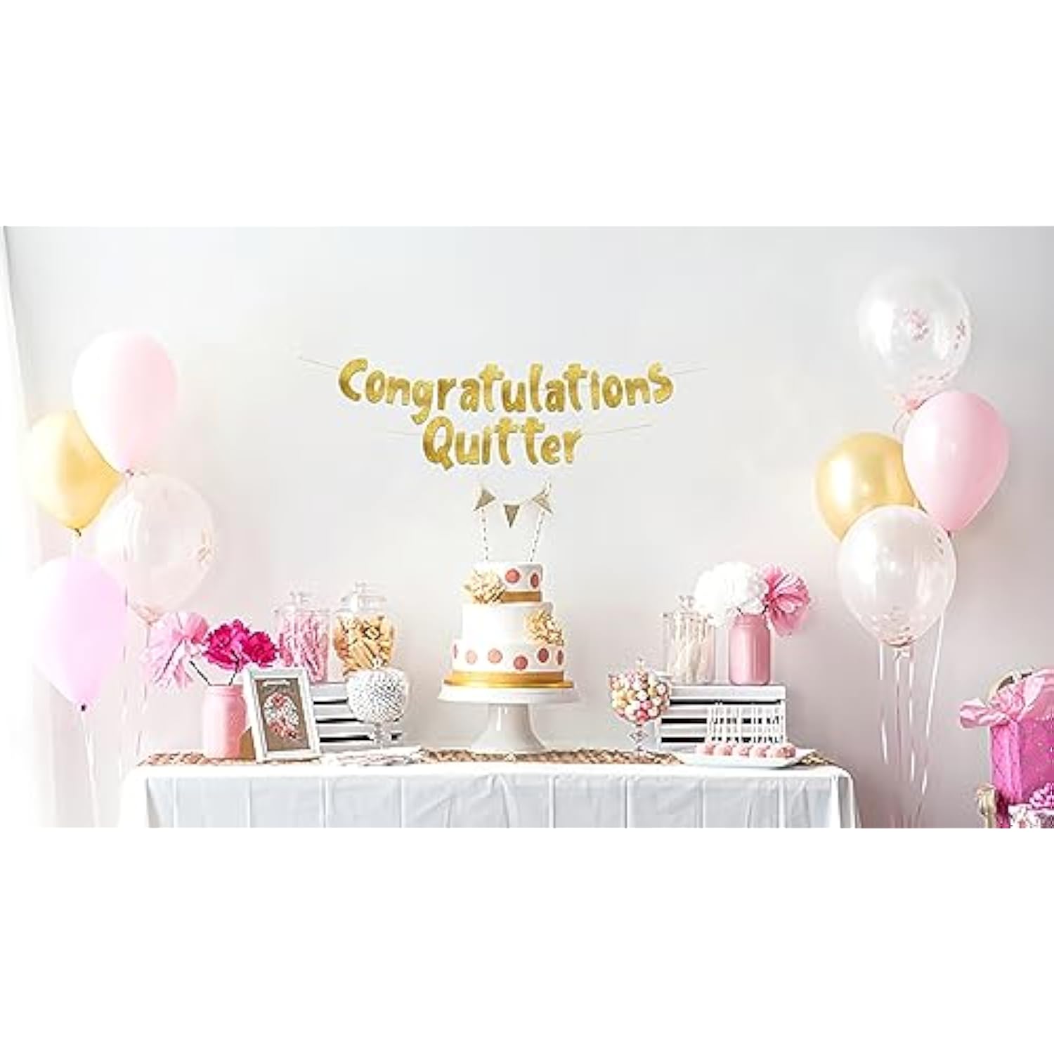 Congratulations Quitter Gold Glitter Banner - Retirement Party Supplies, Gifts And Decorations