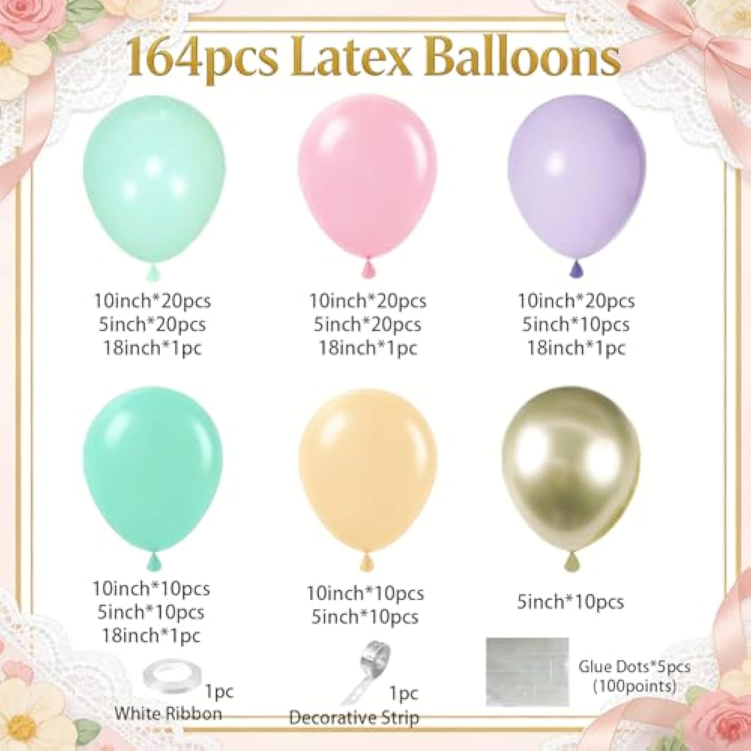 Pastel Green Pink And Purple Balloon Arch Garland Kit?164Pcs Tea Party Decorations For Girls Fairy Birthday Bridal Baby Shower Spring Garden Tea Party Decor With Teal Nude Metallic Gold Latex Balloons