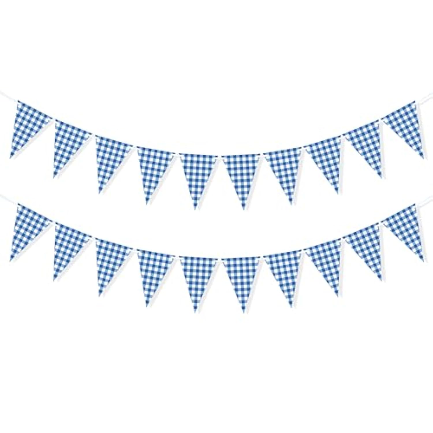 2 Pcs Blue Checkered Flag Banners — Double-Sided Gingham Bunting for BBQ, Picnic, Wedding & Party Décor