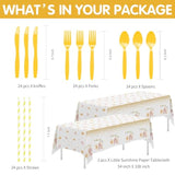 Sunshine 1St Birthday Decorations Tableware - Boho First Trip Around The Sun Birthday Decorations Party Supplies, Paper Plate, Cup, Napkin, Tablecloth, Cutlery | Serves 24
