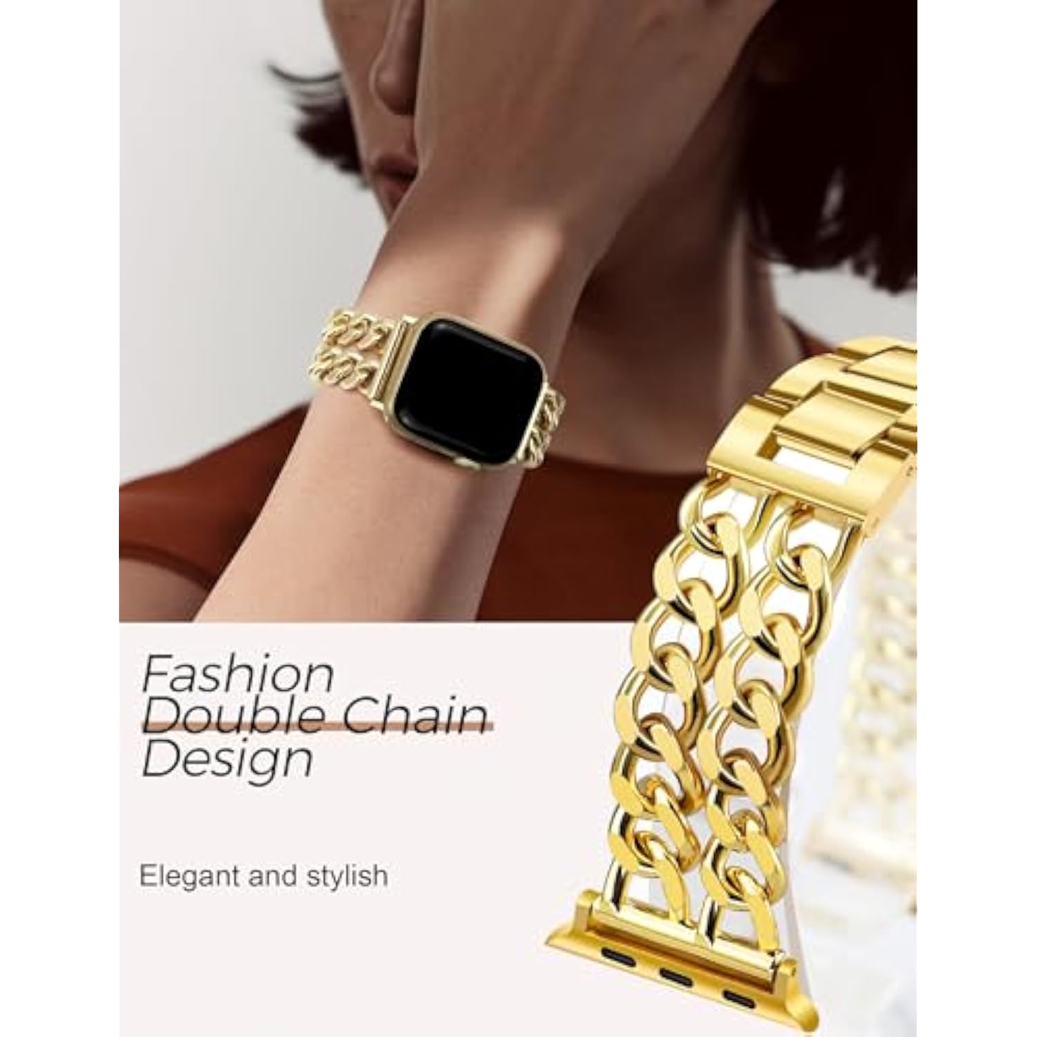 Gold Watch Bands For Women Compatible With Apple Watch Band 38Mm 40Mm 41Mm 42Mm (S10) Adjustable Metal Band Cowboy Steel Chain Bracelet For Iwatch Series1/2/3/4/5/6/7/8/9/10/Se (No Case)