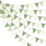 33Ft Green Party Hanging Banner Decoration Green Pennant Plaid Triangle Flag Fabric Bunting Garland For Birthday Wedding Baby Shower Party Supplies