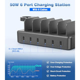 50W Fast Charging Station, 6 Port Apple Charging Station For Multiple Devices Compatible With Iphone,Ipad, Tablet,Kindle Ect,With 6 Short Cables And Apple Watch Holder?Space Gray?