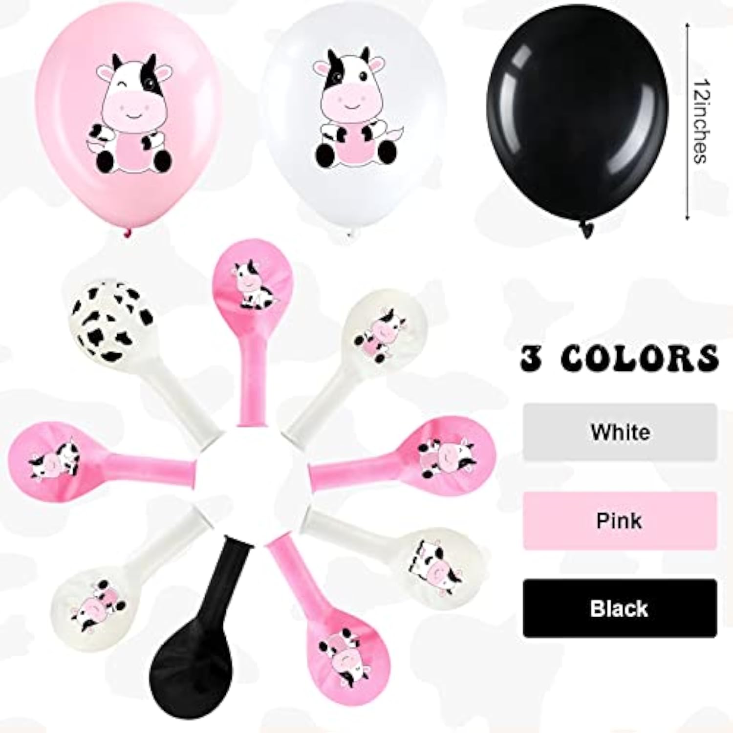 Cow Print Balloons: Pink, White & Black Farm Party Decor - 48pcs