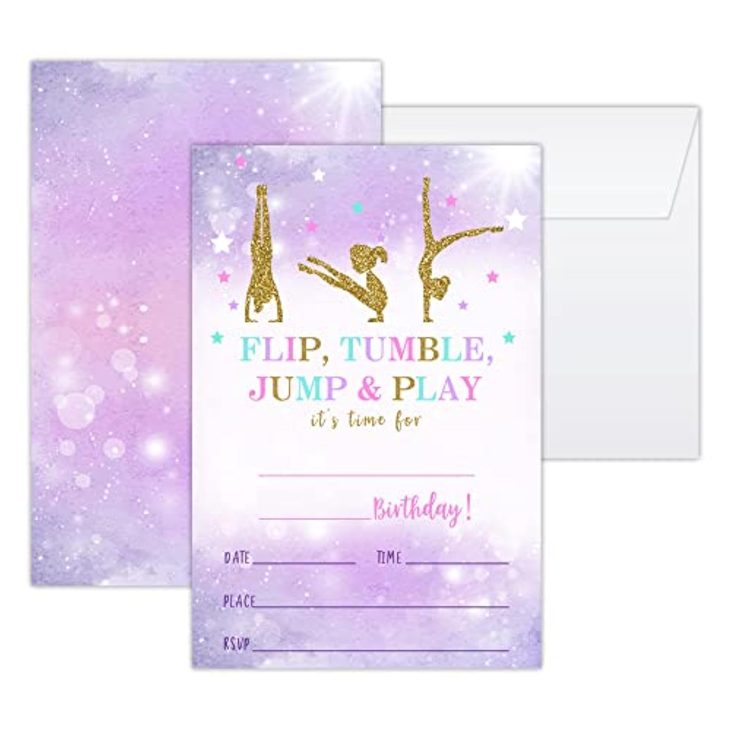 4"X6" Birthday Party Invitation Cards With Envelopes Set Of 20,Gymnastics Birthday Party Supplies For Boys, Girls, Kids Or Teens Happy Birthday Celebration Invitation/Shengri-A028