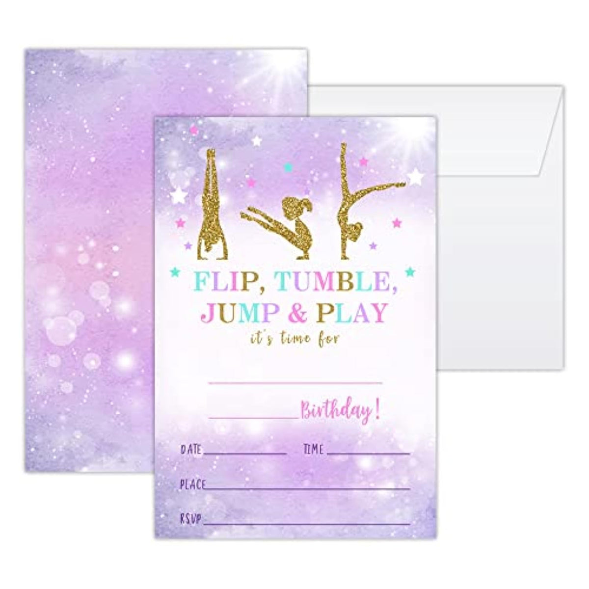 4"X6" Birthday Party Invitation Cards With Envelopes Set Of 20,Gymnastics Birthday Party Supplies For Boys, Girls, Kids Or Teens Happy Birthday Celebration Invitation/Shengri-A028