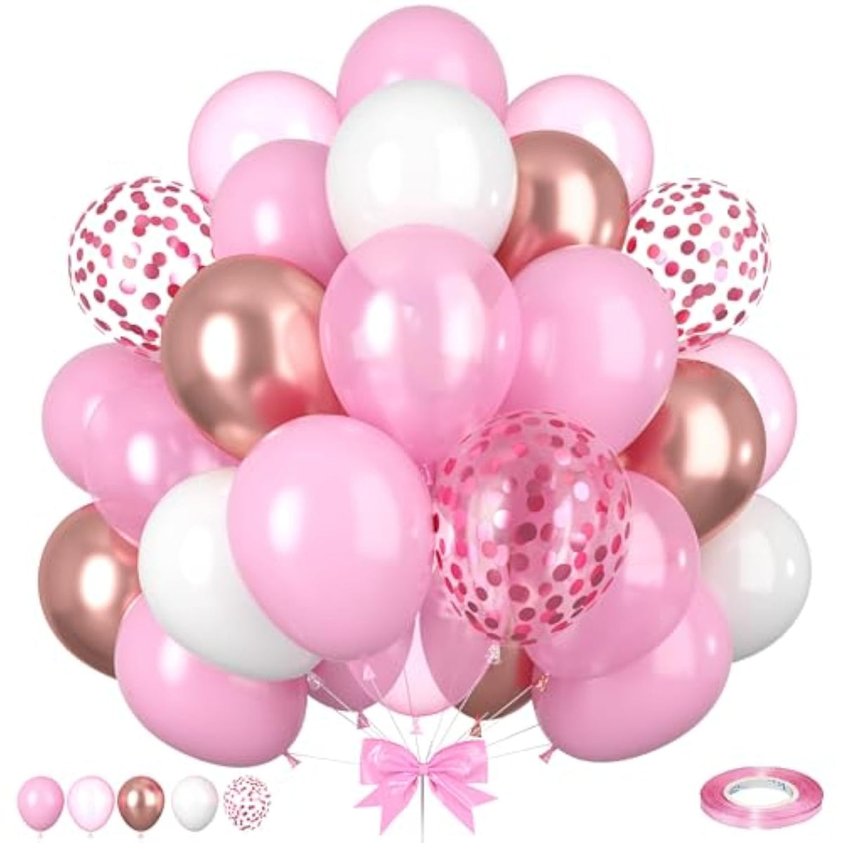 Pink Balloons, 50Pcs Pink And White Balloons, Rose Gold Macaron Pearl Latex Party Balloon Confetti Balloon For Girl Woman Valentine Birthday Party Baby Shower Gender Reveal Wedding Decorations