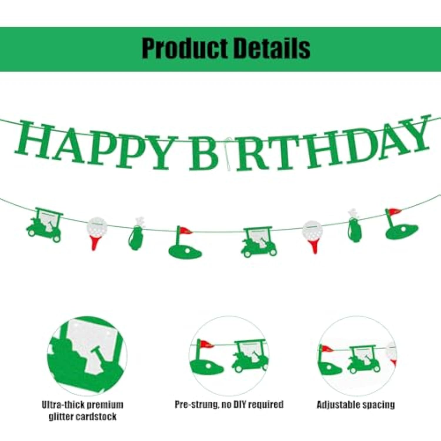 2Pc Golf Happy Birthday Banner Pre-Strung Glitter Ball & Club Sport Party Decor