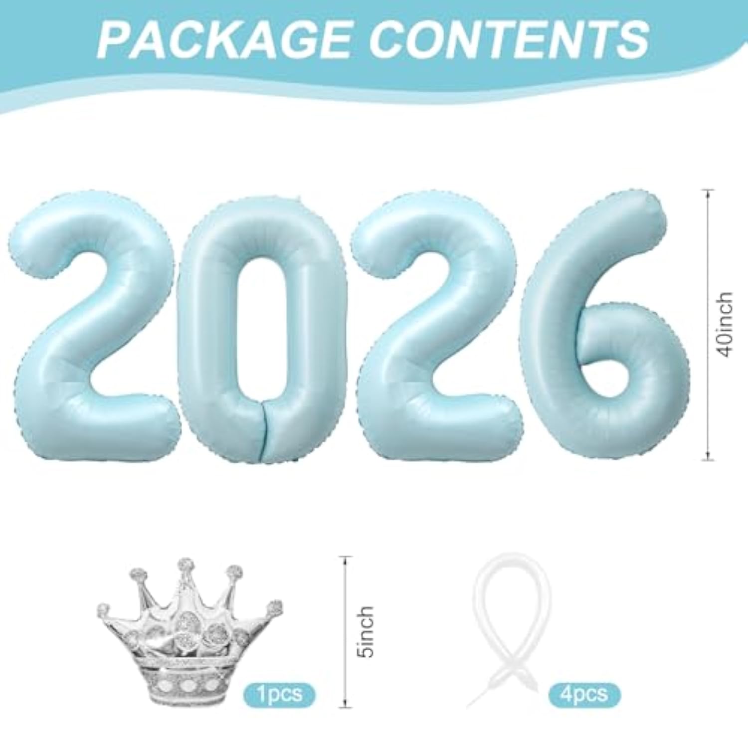 2026 Blue Number Balloons 40 Inch Foil Crown Party Supplies New Year
