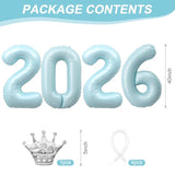 2026 Blue Number Balloons 40 Inch Foil Crown Party Supplies New Year