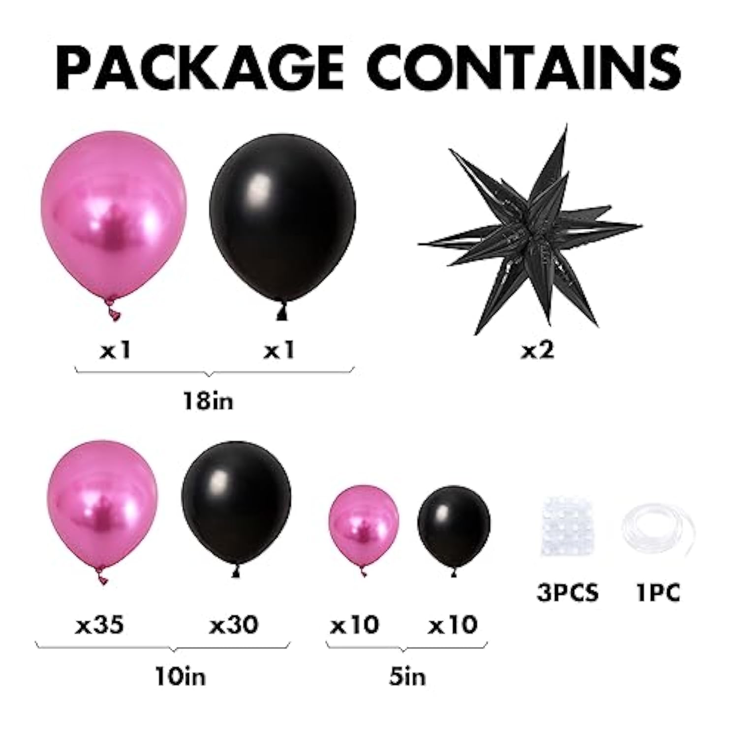 Hot Pink And Black Balloon Arch Kit, 5 10 18 Inch Birthday Party Balloons, Metallic Magenta Black Garland Kit With 2 Black Explosion Star Balloons, Diy Balloon Arch For Birthday Party Decoration