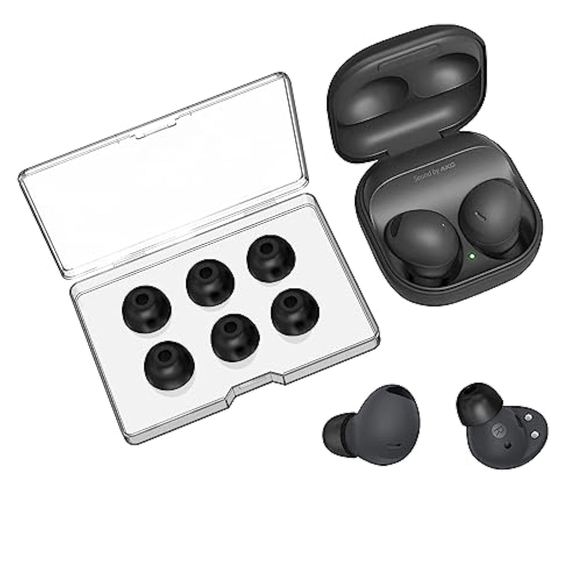 3 Pairs Memory Foam Ear Tips For Samsung Galaxy Buds 2 Pro, Super Comfort & Anti-Slip Replacement Ear Tips, No Silicone Eartips Pain, With Storage Box And Fit In The Charging Case, Black | Medium