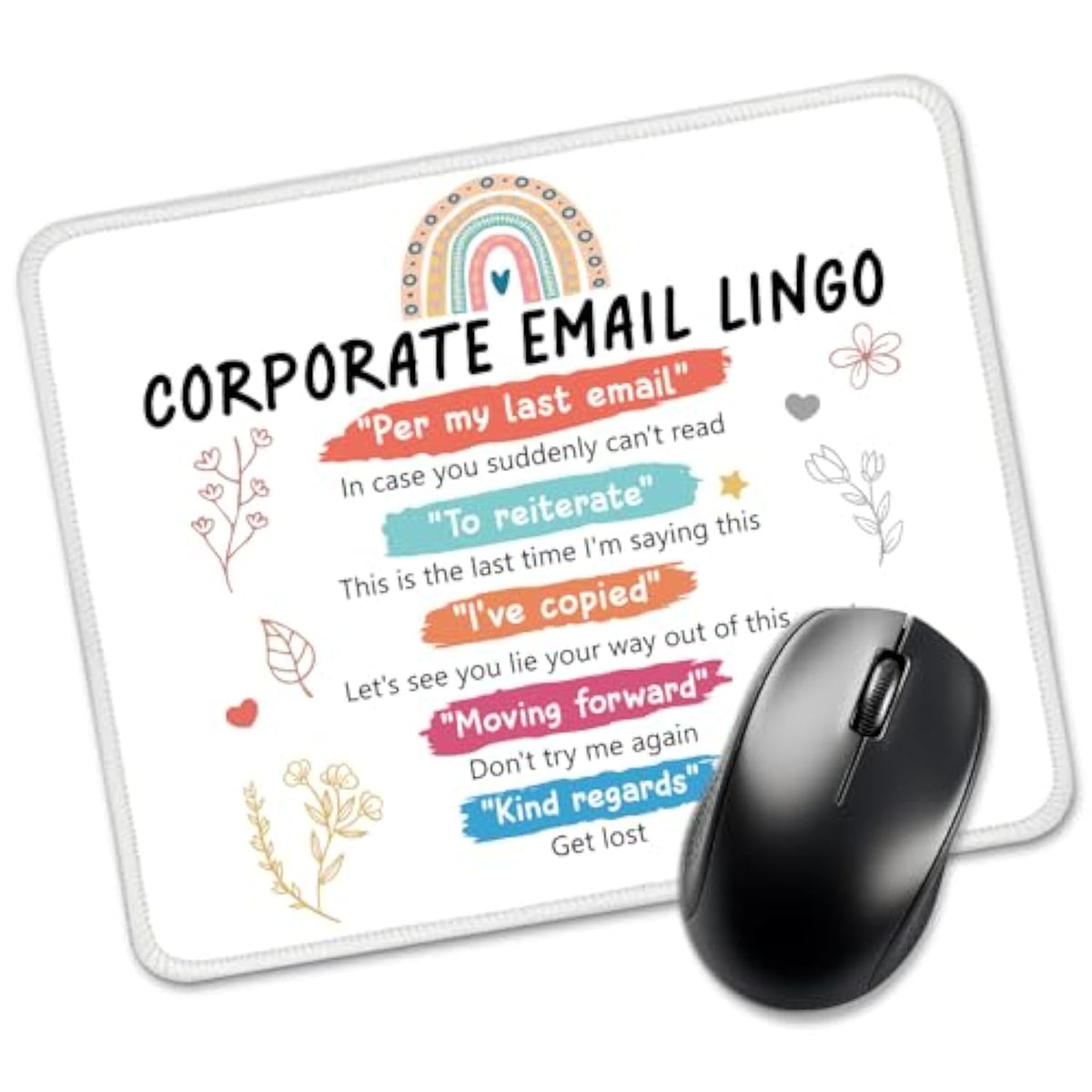 Corporate Email Lingo Rectangular Mouse Pad - Funny Work Pads For Desk - Co-Worker Gifts For Women & Interns