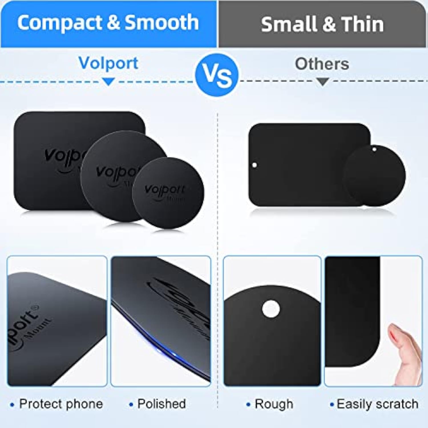 Metal Plate For Phone Magnet, 10 Pack Magicplate With 3M Adhesive Replacement For Magnetic Phone Car Mount Holder & Cradle & Stand (Vent/Cd/Windshield/Dashboard) - Rectangle And Round