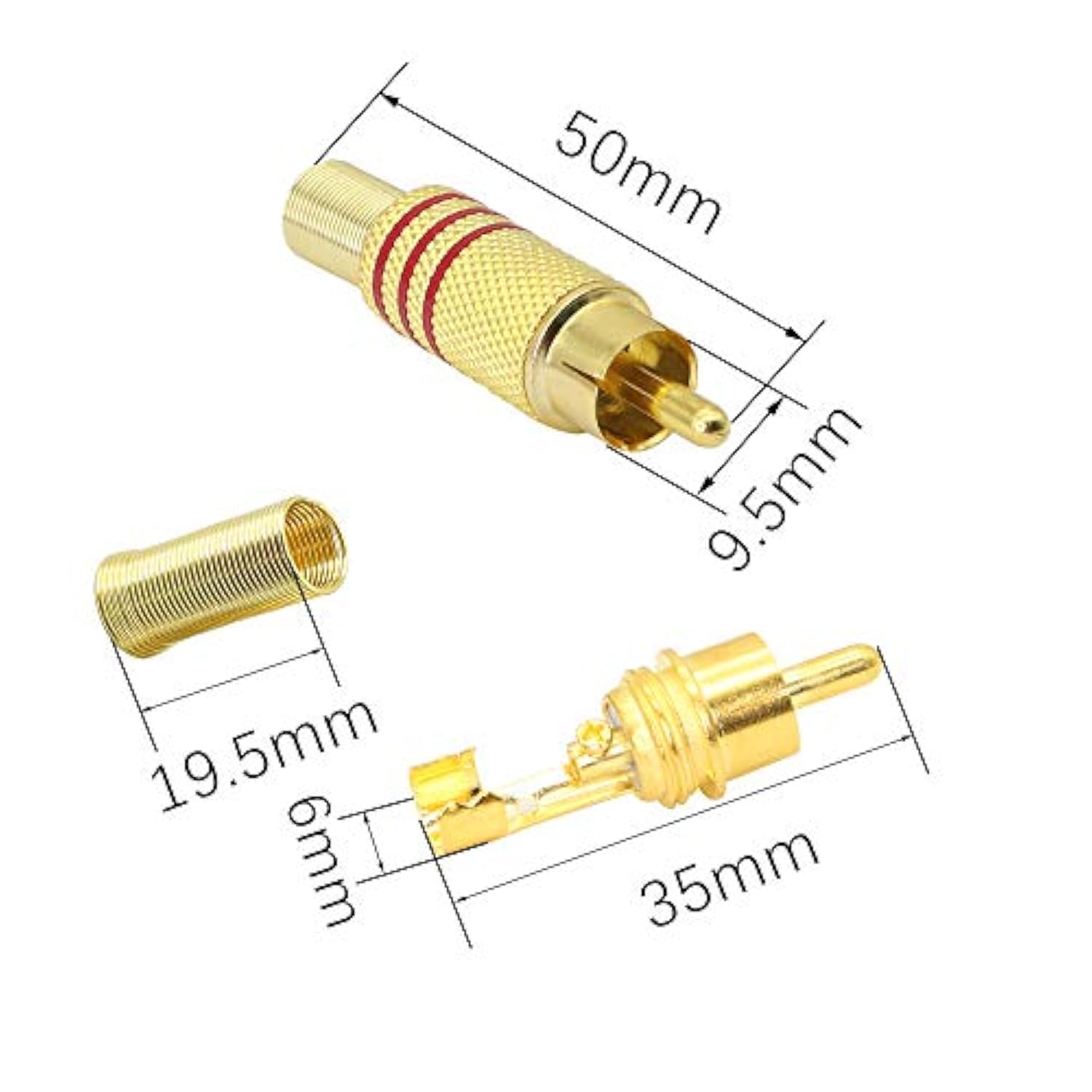 Rca Stereo Connector Plug With Spring Coax Audio Solderless Gold Plated Adapte