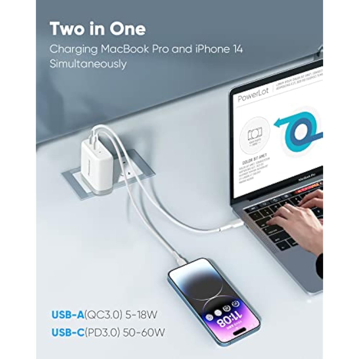Usb C Charger, 68W 2 Port Gan Pd& Qc Usb-C Power Adapter, 60W Usb C Wall Charger For Macbook Pro, Ipad Pro Charger Block, 18W Usb A Fast Charger For Iphone 12 Pro Max/ 11 Pro Max/Ipad Air