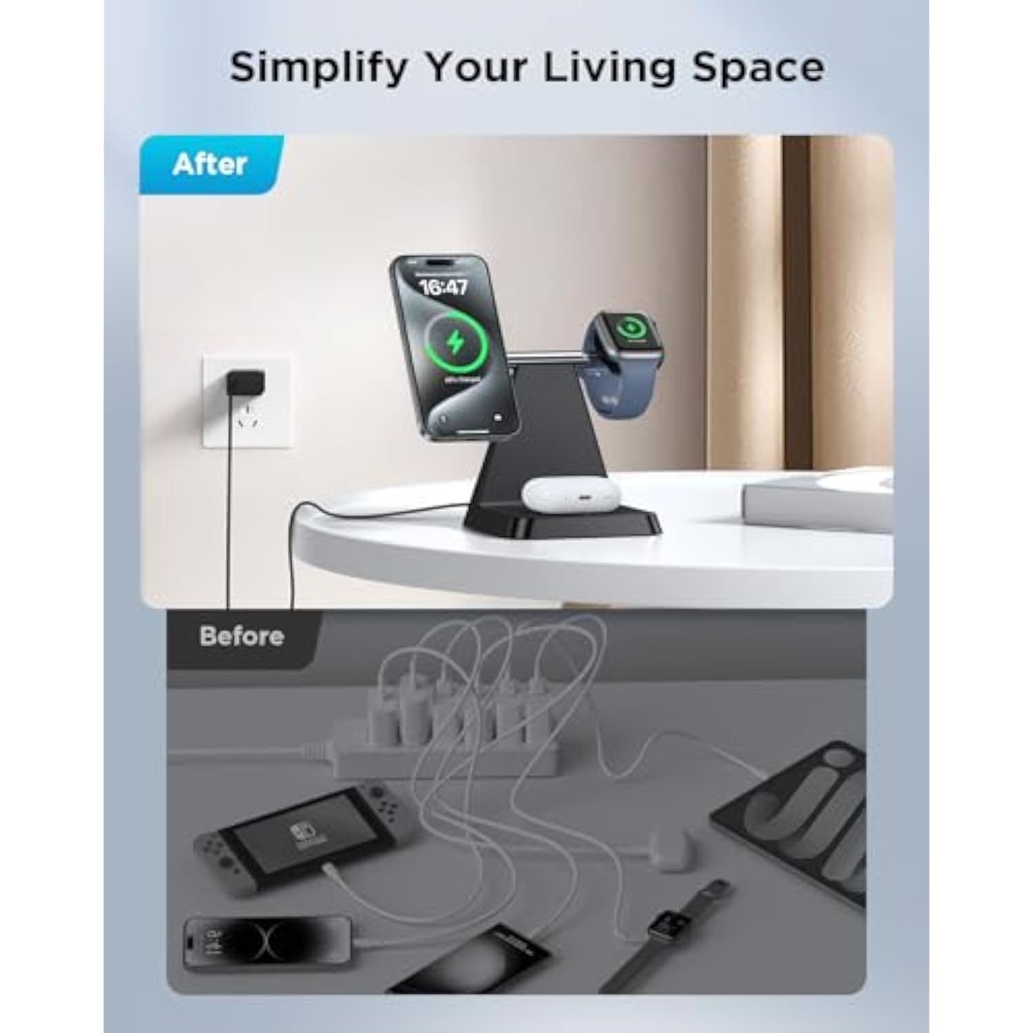 Charging Station For Multiple Devices Apple: 3 In 1 Magnetic Wireless Charger Stand For Mag Safe Iphone - Nightstand Charging Dock For Iphone 16 15 14 13 12 Pro Max Plus Apple Watch Airpods