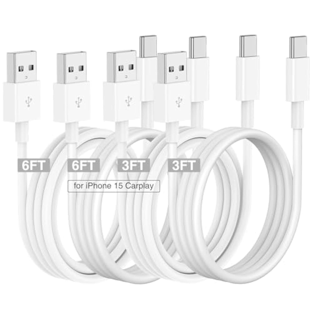 Car Carplay Cable For Iphone 16 15 Pro/Pro Max/Plus,3Ft+6Ft Usb A To Usb C Fast Charging Cord For Iphone 16 15 Samsung Galaxy S25 S24 Ultra Charger,Car Charger Adapter Accessories For Women Men