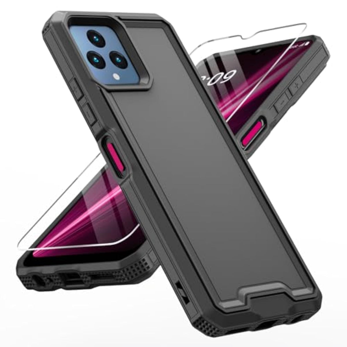 Heavy Duty Dual Layer Phone Case for REVVL 6 5G and REVVL 6X 5G, Military Grade Drop Proof Rugged Protective Shell with Screen Protector, Black