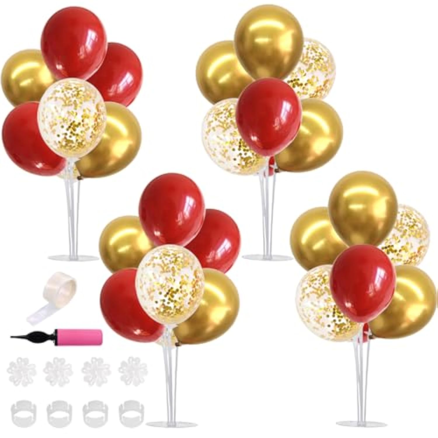 4 Balloon Stand Kit With Balloons For 2025 Graduation Christmas Wedding Anniversary Chinese New Year Birthday Party Decorations,New Years 2025?Red Gold?