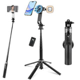 Magnetic Selfie Stick Tripod with 2 LED Lights, 52" Tripod for iPhone with Rechargeable Remote, Portable Selfie Stick Compatible with iPhone
