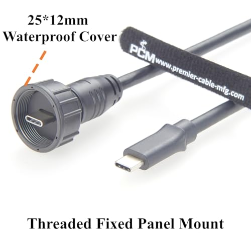 IP67 Waterproof USB 3.1 Type C Male to Male Extension Cable 10Gbps USB 3.1 Gen2 C Threaded Fixed Recessed Cable for Data Transfer & Charging, Control