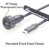 IP67 Waterproof USB 3.1 Type C Male to Male Extension Cable 10Gbps USB 3.1 Gen2 C Threaded Fixed Recessed Cable for Data Transfer & Charging, Control